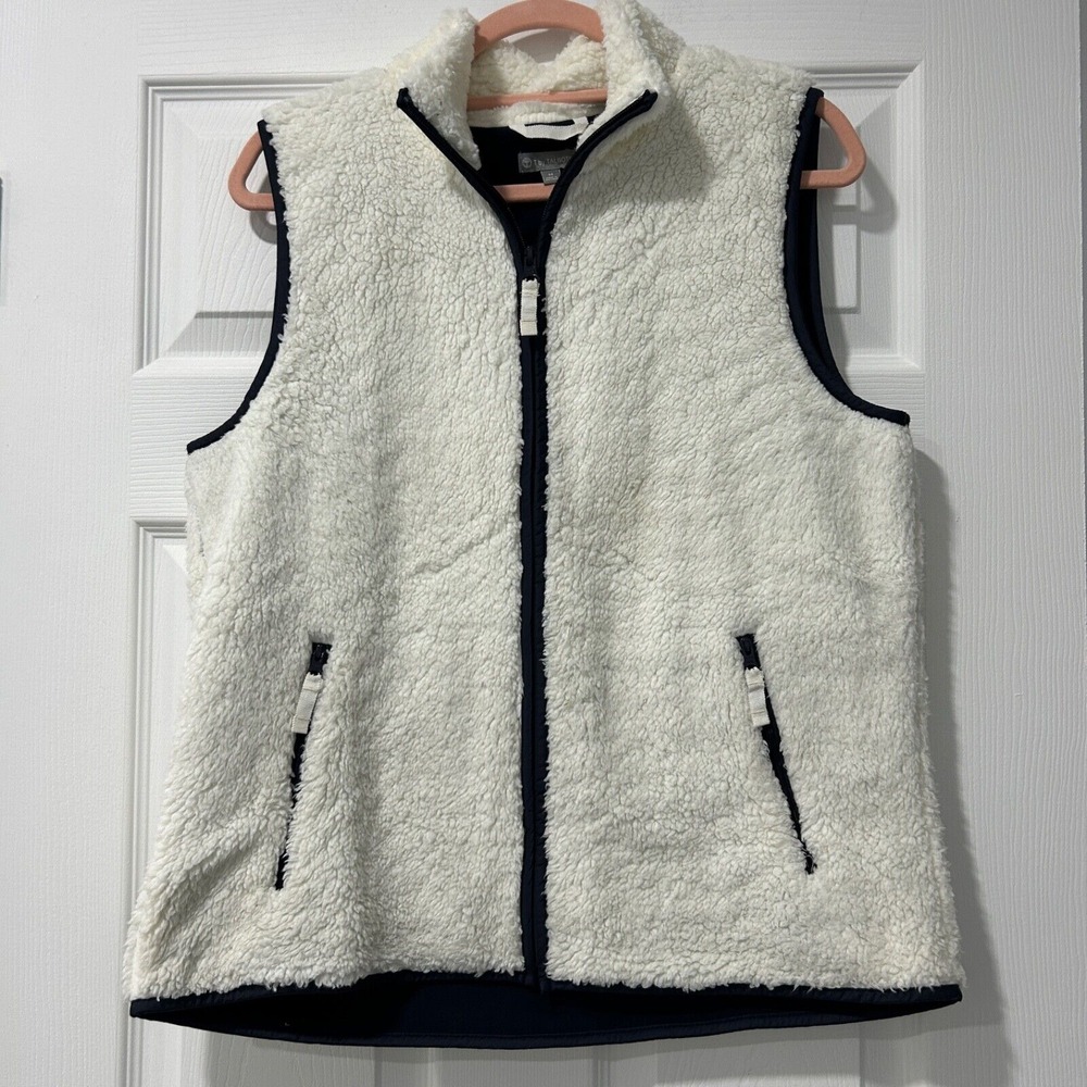 Talbots Sherpa Vest Womens Sleeveless Full Zip Mock Neck Zip Pockets Medium